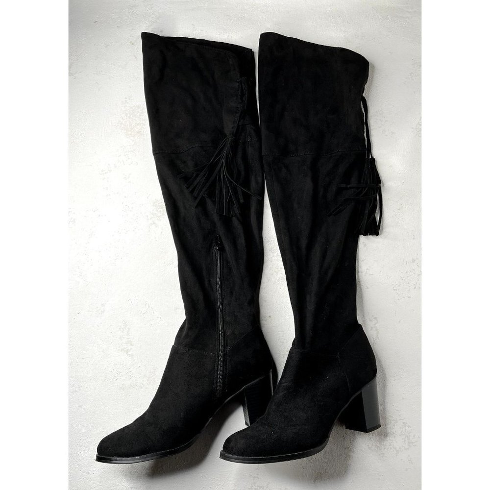 Attention Black over the knee boots with tassels and 3" heel - Womens Size 8